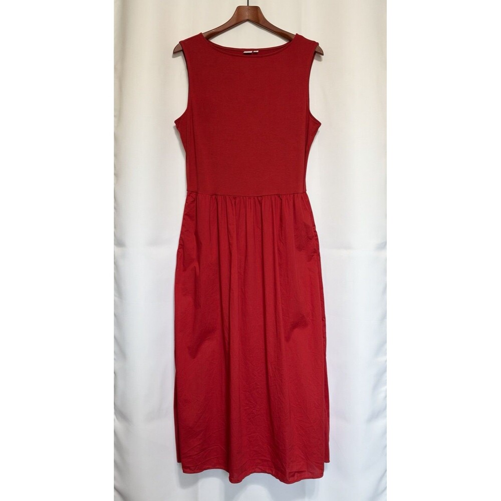 Gap Boatneck Midi Dress Tomato Sauce Red Jersey Top Poplin Skirt Women Large